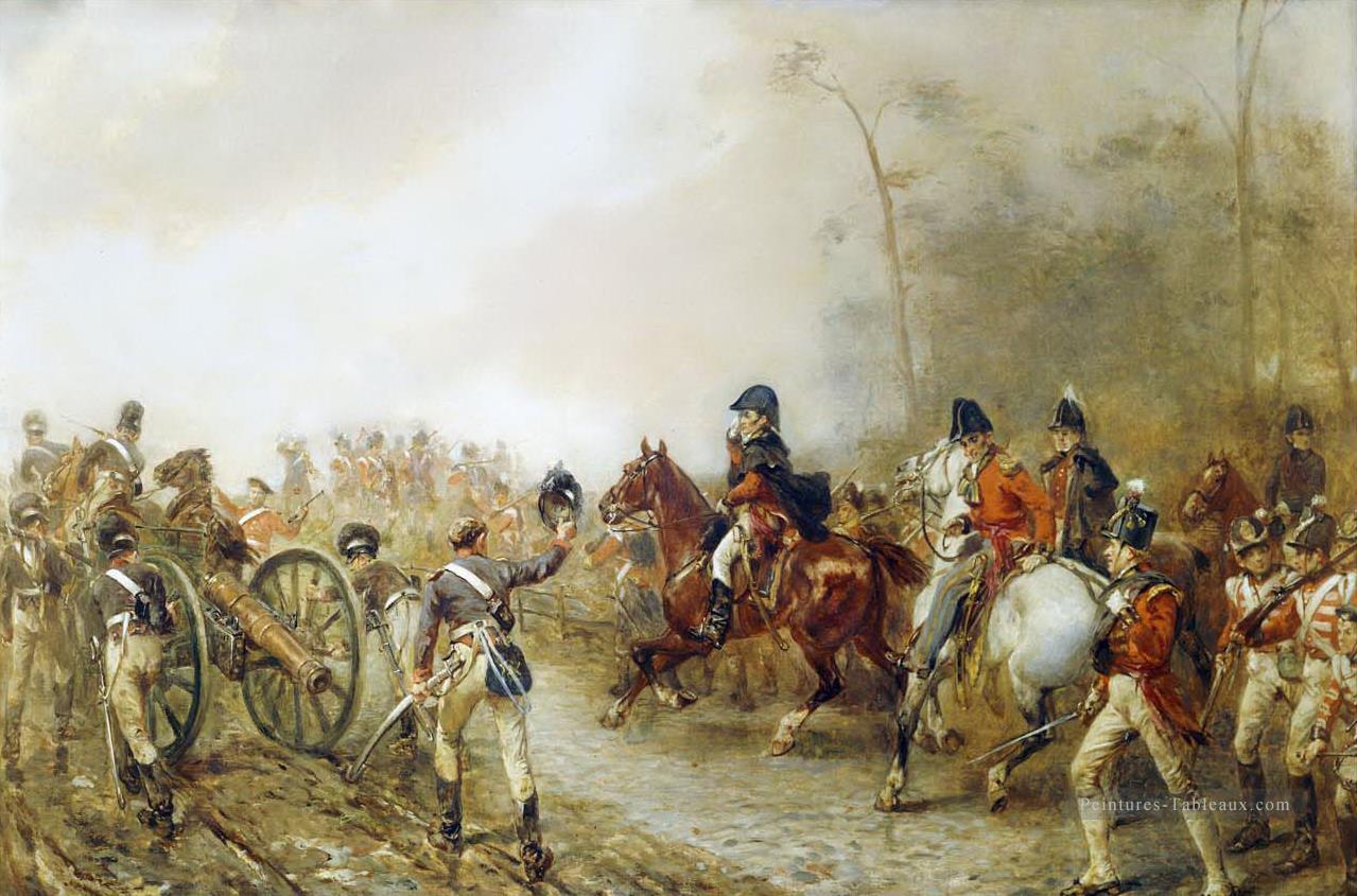 Le duc de Wellington sur la route de quatre bras Robert Alexander Hillingford scènes de batailles historiques Peintures à l'huile
